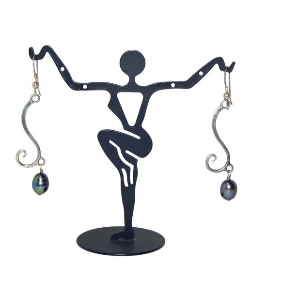 2" Swirled Line Iridescent Black Pearl of the Family Earrings - Picture 1 of 6